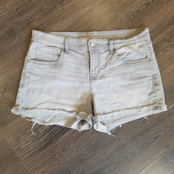 Old Navy Boyfriend Fit Raw Hem Button Fly Shorts Light Grey 12 Regular - Picture 1 of 7